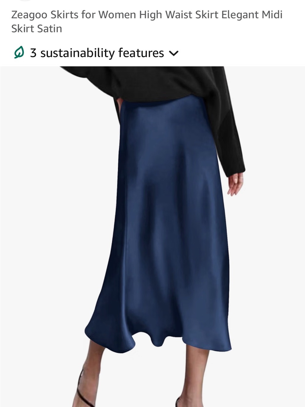 Zeagoo Navy Satin Midi Skirt — Elegant High-Waist Slip Skirt